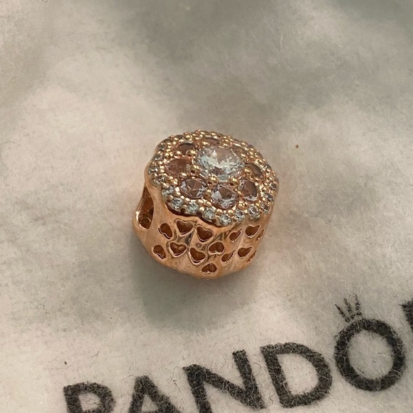New Pandora Flower 14K Rose Gold Plated Charm Pink Crystal Clear Cubic Zirconia - Picture 5 of 10